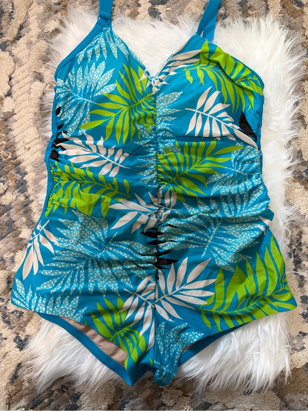 Amoend Made In Germany Turquoise Tropical Ruched One-Piece Swimsuit